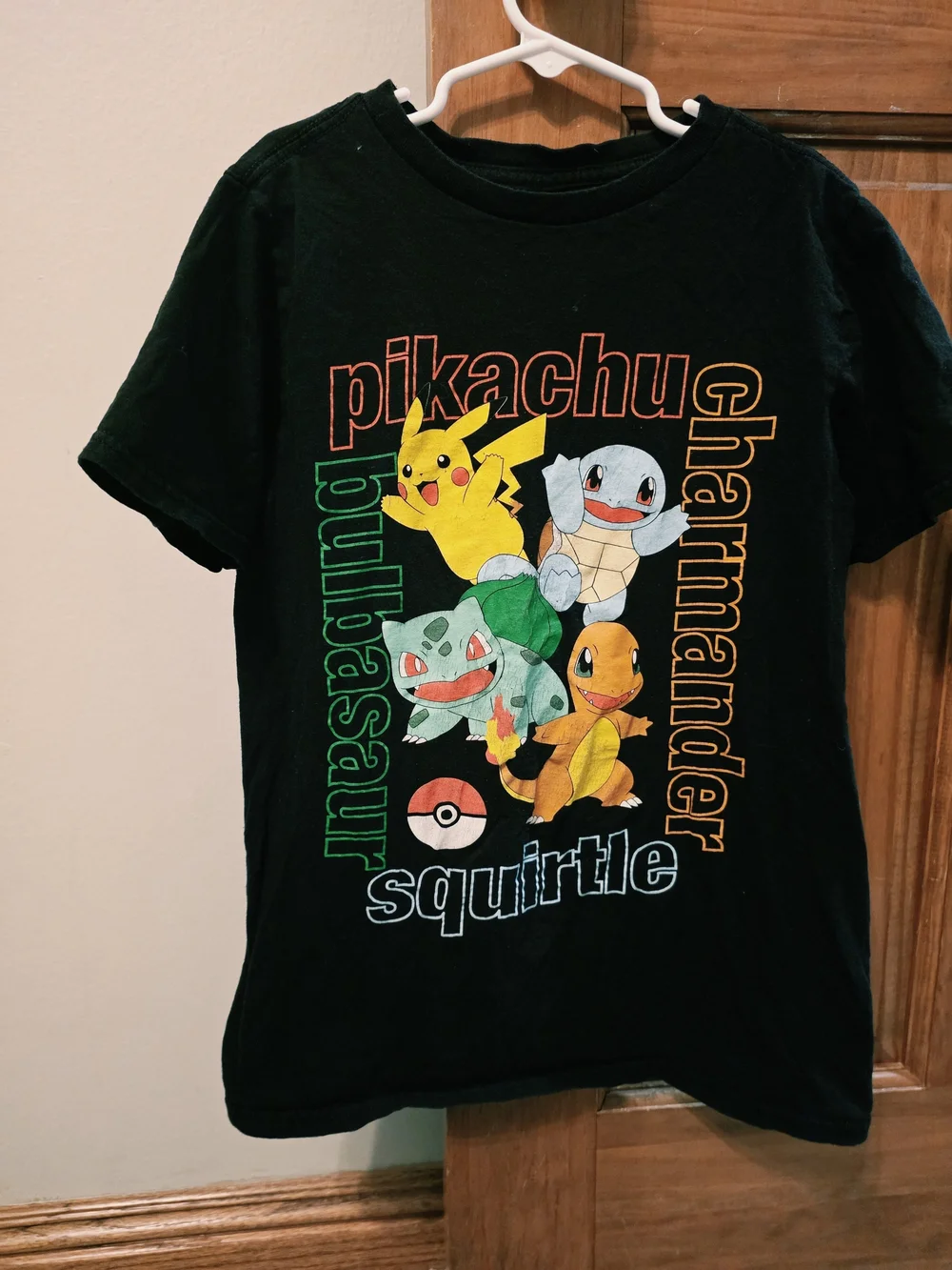 Pokemon Black Kids Tee with Pikachu, Bulbasaur, Charmander & Squirtle